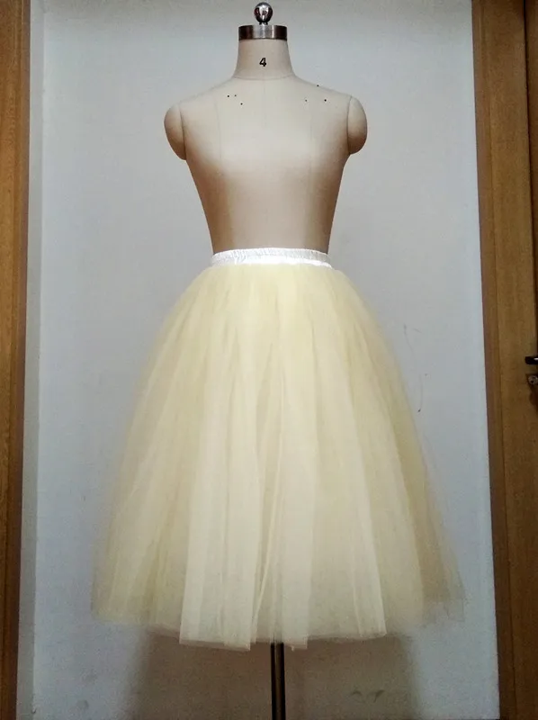 FOLOBE New 3 colors Stock 7 Layers Midi Tulle Skirt Casual Tutu Skirts Womens Petticoat Autumn