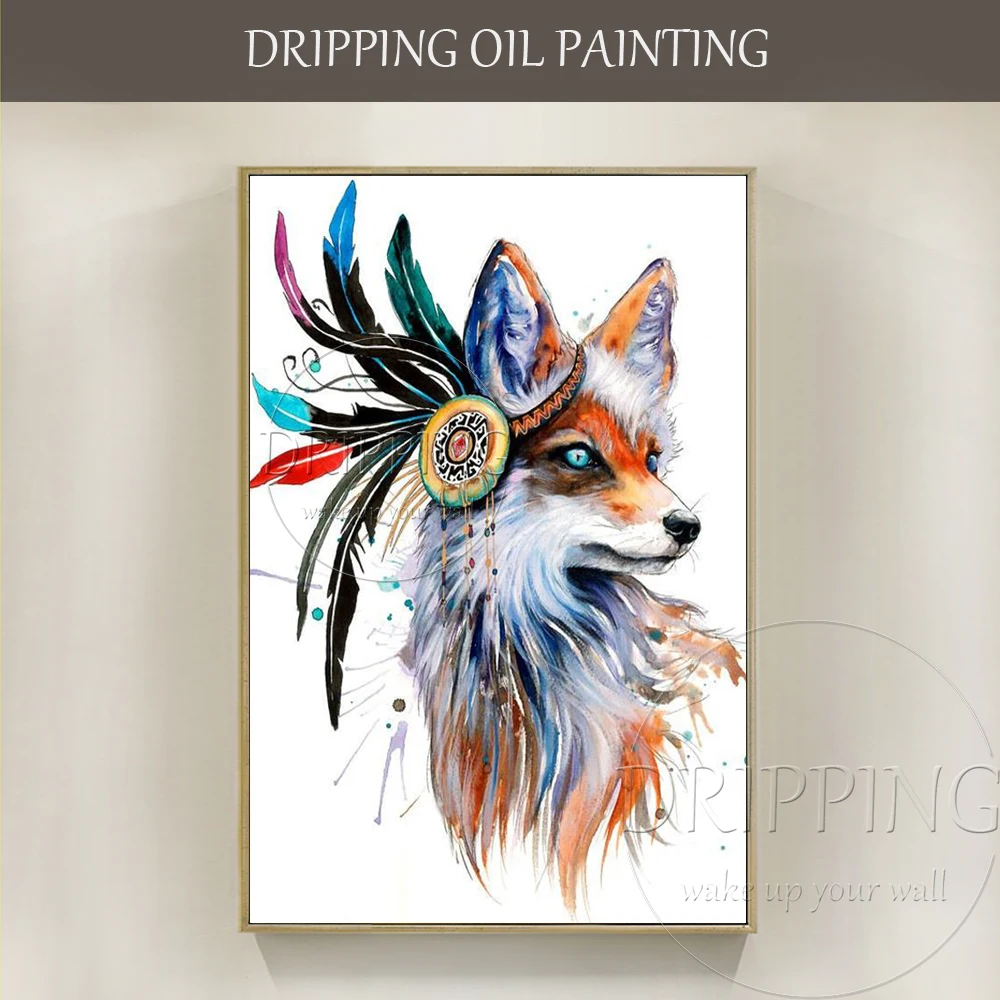 Free Shipping High Quality Hand painted Fox Oil Painting