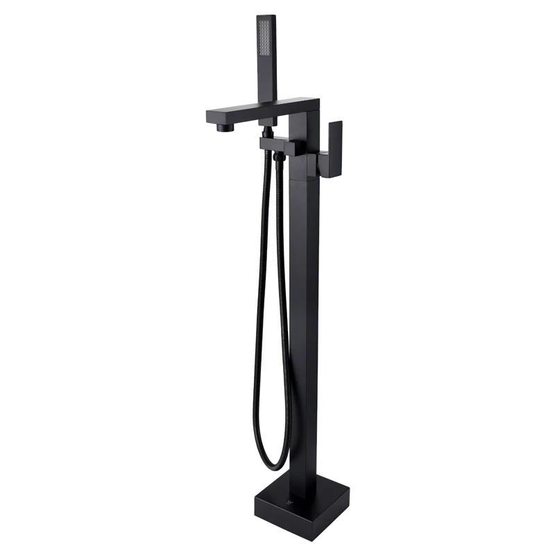 

Free ship Solid Brass Black Single Lever Control Free standing Tub Filler Shower Faucets mixer tap square design