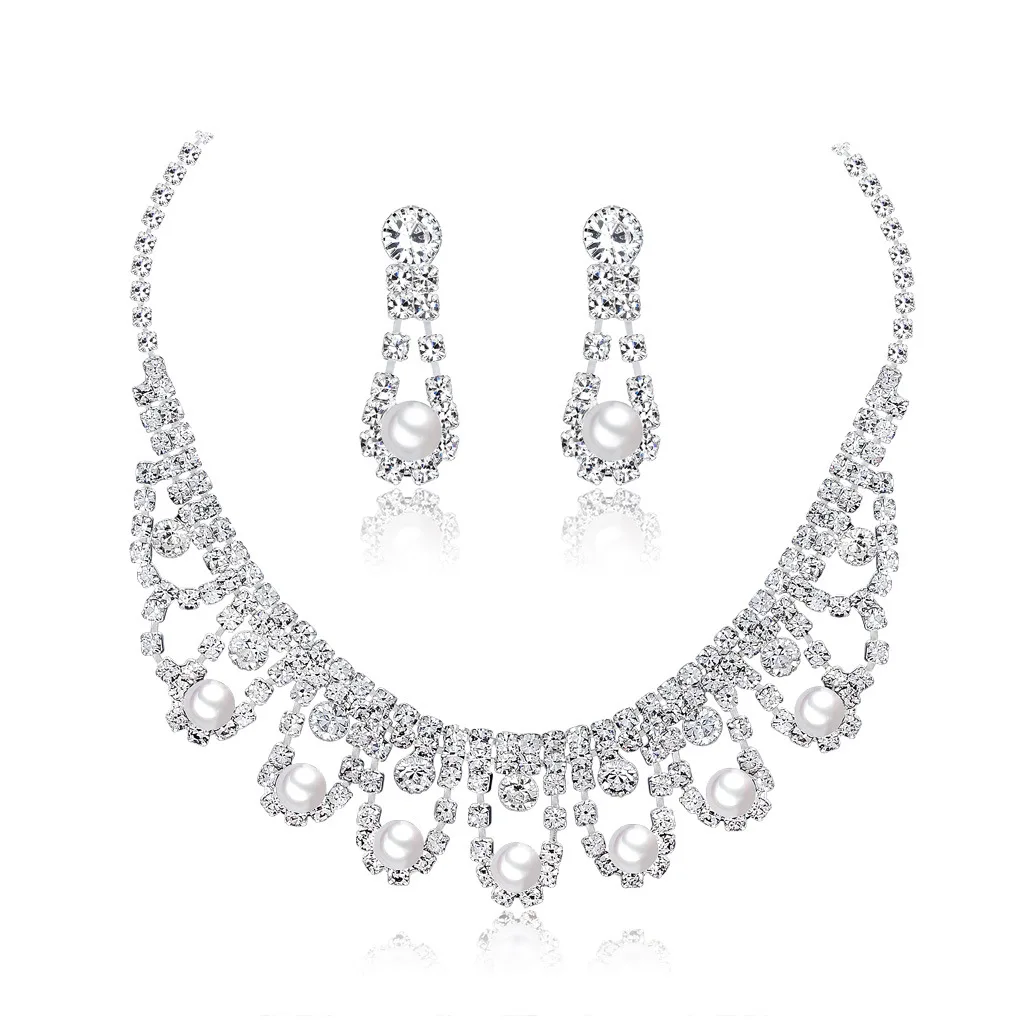 

Bride Jewelry Two-piece Set of Fashionable Baitao Temperament Bride Water Necklace Earrings Two-piece Set