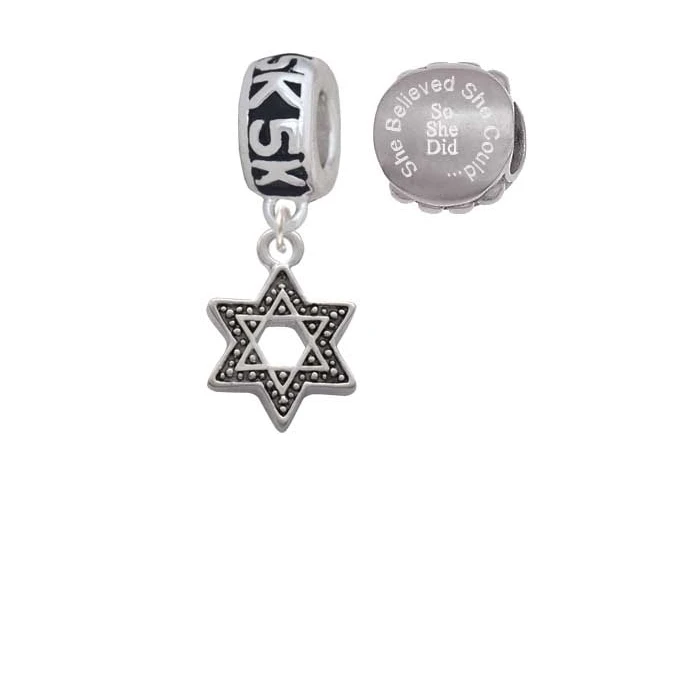 Star of David with Beaded Border 5K Run She Believed She Could Charm Beads (Set of 2)