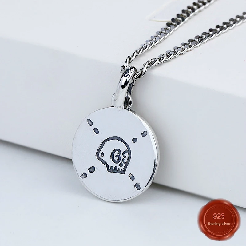 

925 sterling silver necklace pendant personality round retro unisex pendant simple generous gift to send friends 2019 new hot