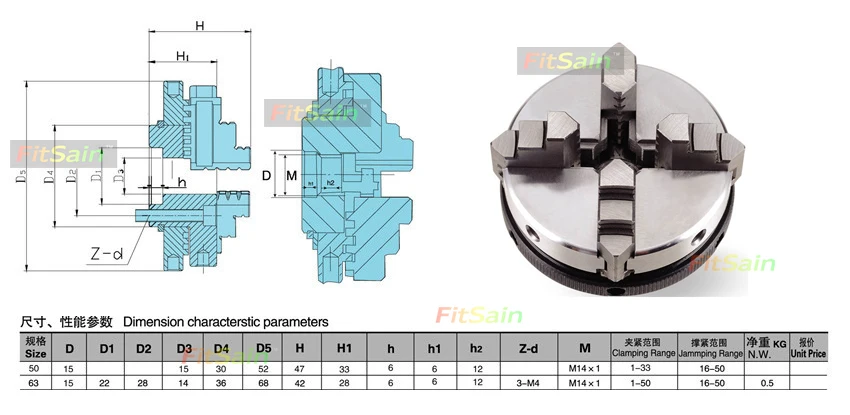 FitSain-4-jaw четырехкулачковый k02-50 токарный патрон M14x1 Самоцентрирующийся ручной плотный патрон 50 мм резьба деревообрабатывающий станок аксессуары