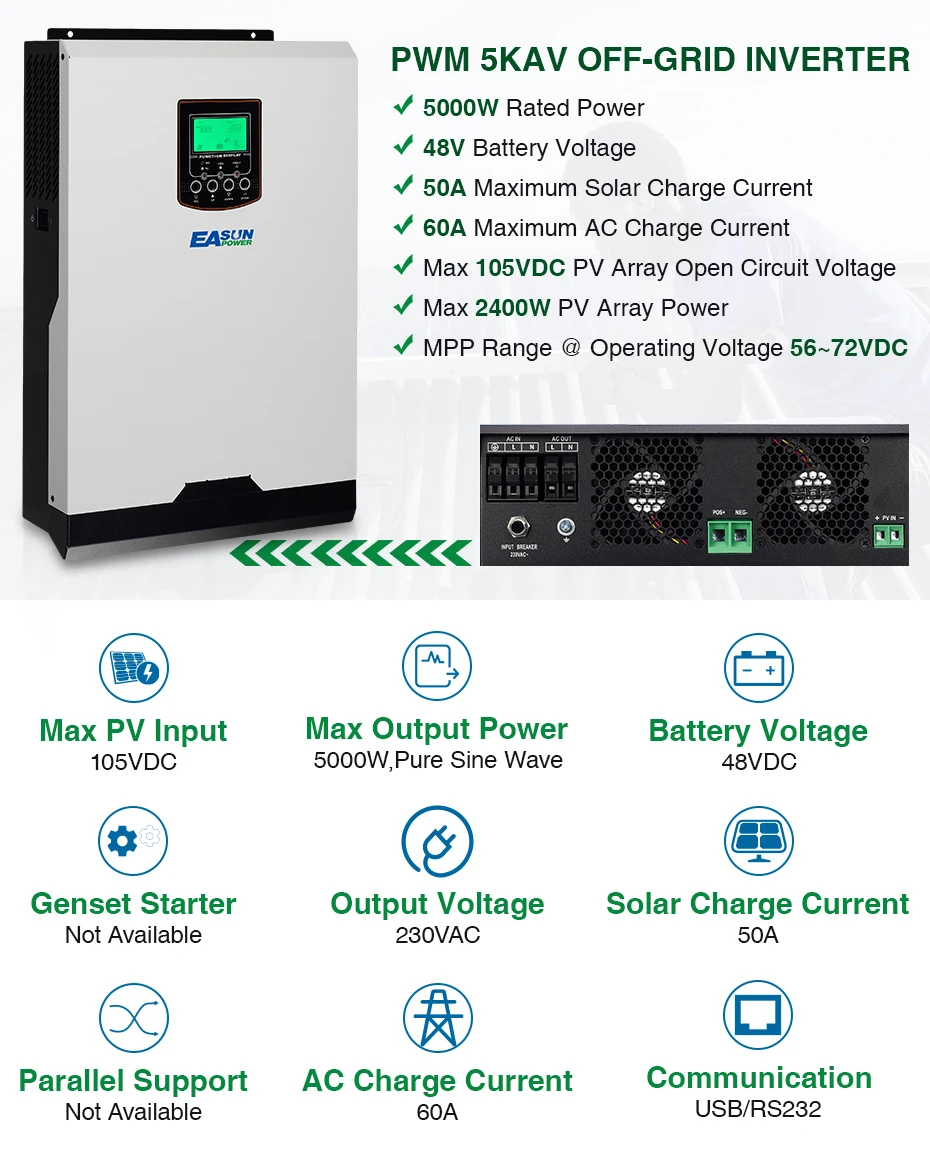 EASUN POWER 3000W Solar Inverter 220V 50A PWM 3Kva Pure Sine Wave Inverter 50Hz Off Grid Inverter 24V Battery Charge_01