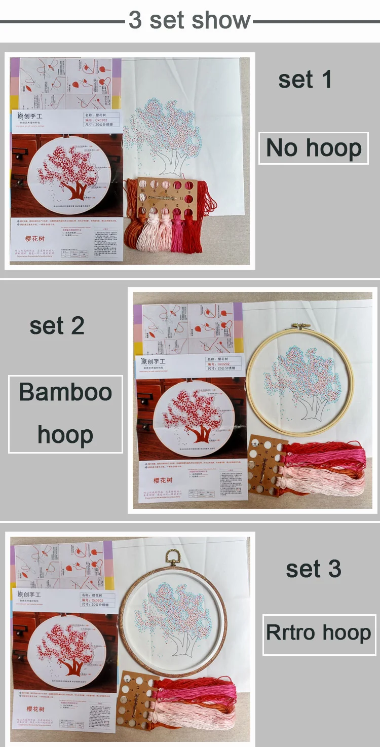 DIY Embroidery Plants Cherry Tree Handwork Needlework for Beginner Cross Stitch kit Ribbon Painting Embroidery Hoop Home Decor