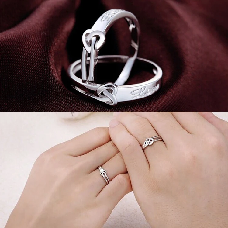 Jewelry Valentine's Gifts Heart Shaped Opening Ring Couple Rings Silver