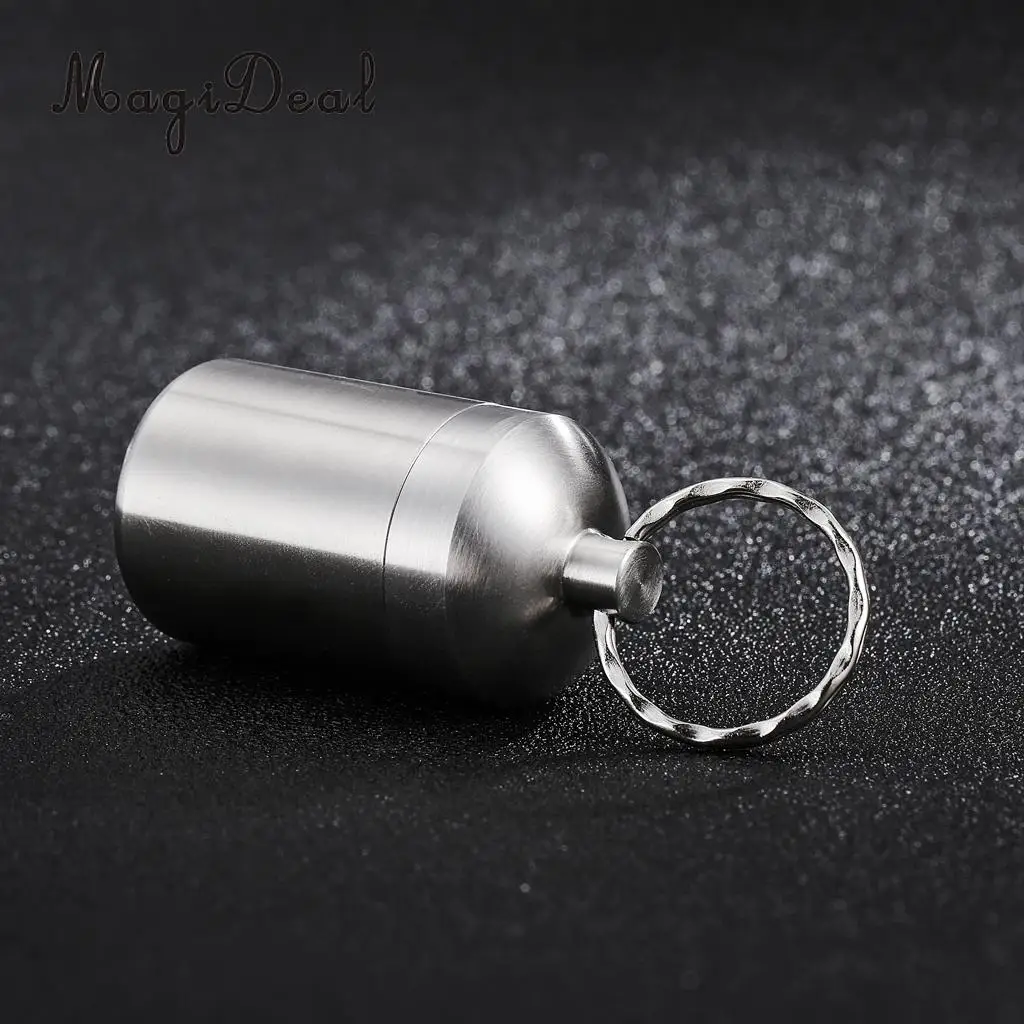 Mini Waterproof Pill Box Case keychain Coin Capsule Storage Bottle Container Stainless Steel for Outdoor Camping Fishing Hiking