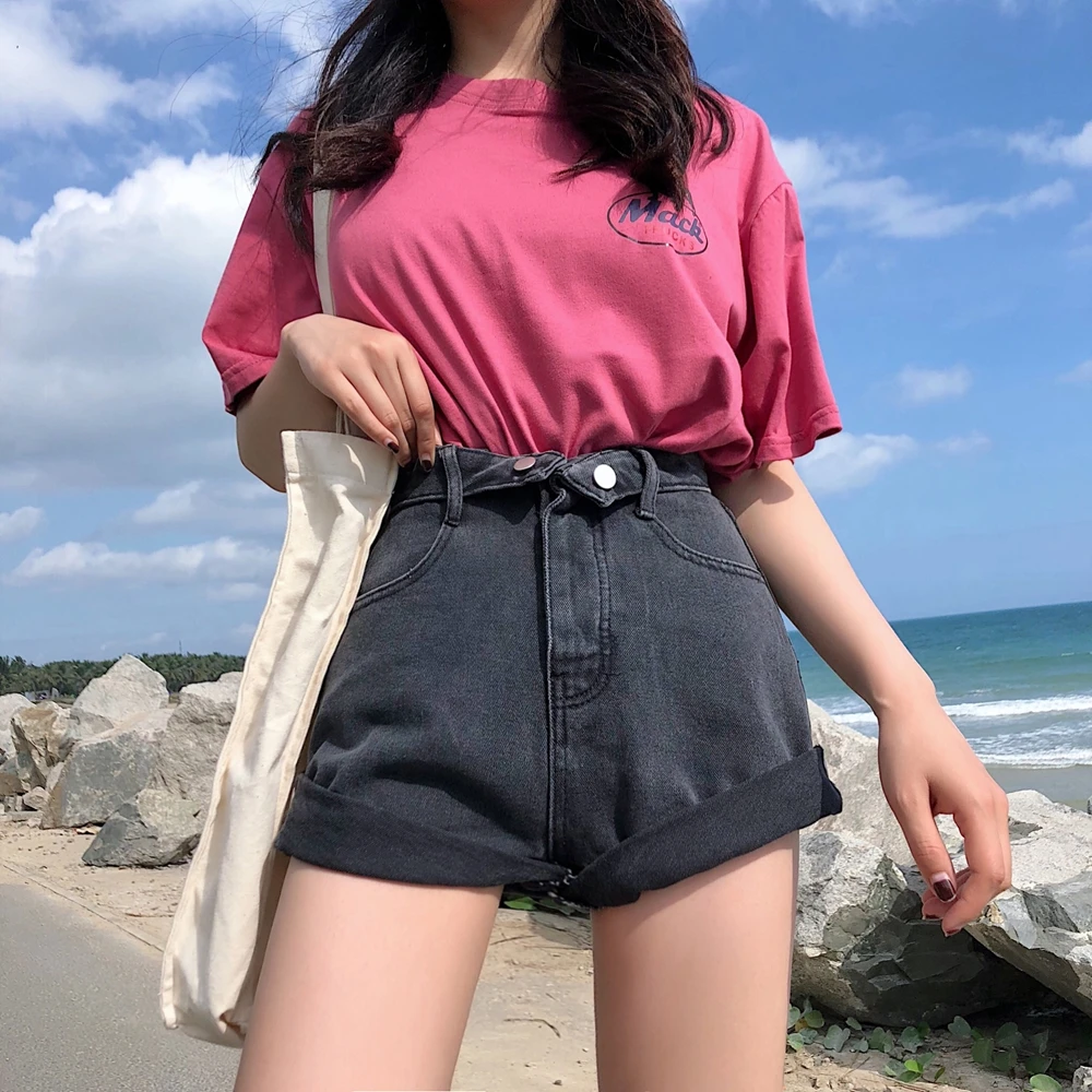2019 весна корейский стиль Высокая талия широкие брюки Для женщин потертые джинсовые шорты плюс Размеры манжетами декорированные