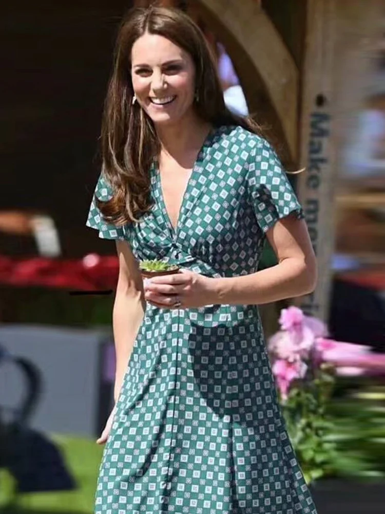 Длинное платье Kate Middleton, высокое качество, лето, новые женские модные вечерние, сексуальные, пляжные, бохо, винтажные, элегантные, шикарные платья с принтом