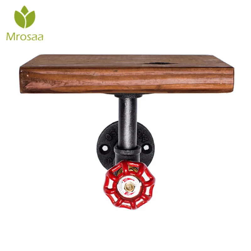 

Mrosaa Bathroom Shelves Industrial Retro Iron Pipe Shelf Rack Wall Mounted Wood Storage Display Shelf Single Tier Holder
