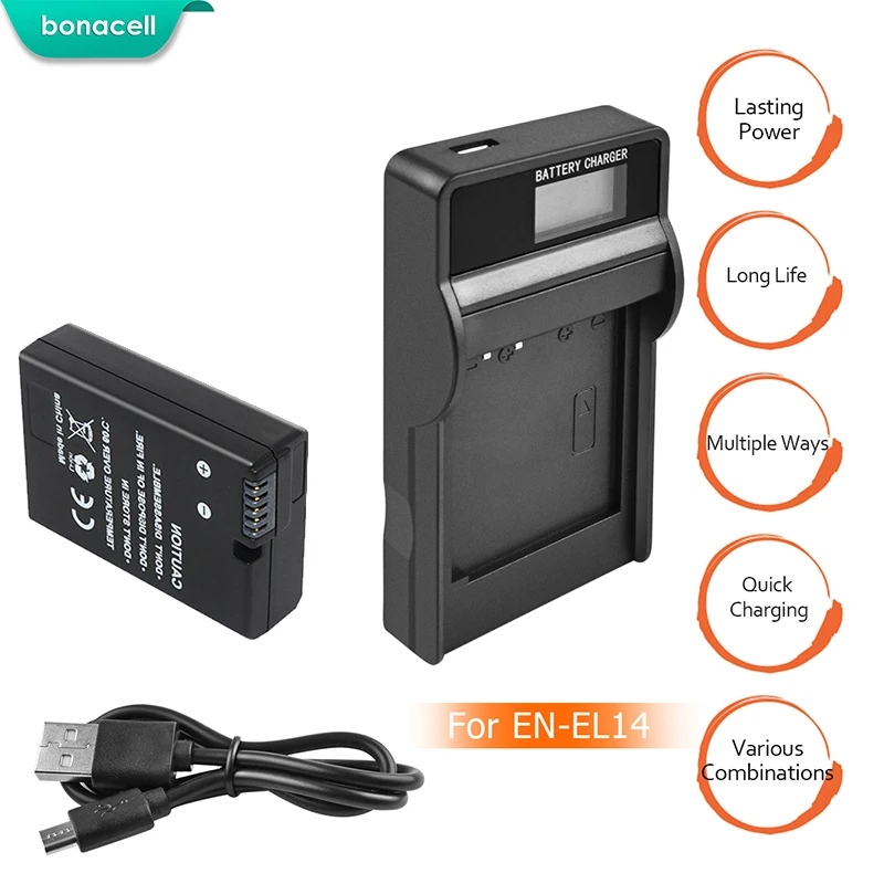 Bonacell EN-EL14 EN EL14 литий-ионный аккумулятор+ ЖК-зарядное устройство USB для Nikon D3100 D3200 D3300 D5100 D5200