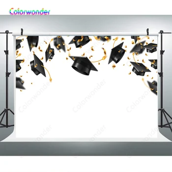 

Custom Class Graduation Ceremony Photography Backdrop Black Graduation Cap Background For Graduation Party Decoration Photocall