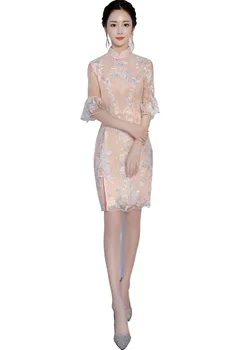 

Shanghai Story Fashion Qipao dress Knee Length Cheongsam National trend dresses Half Sleeve Traditional Chinese Dress