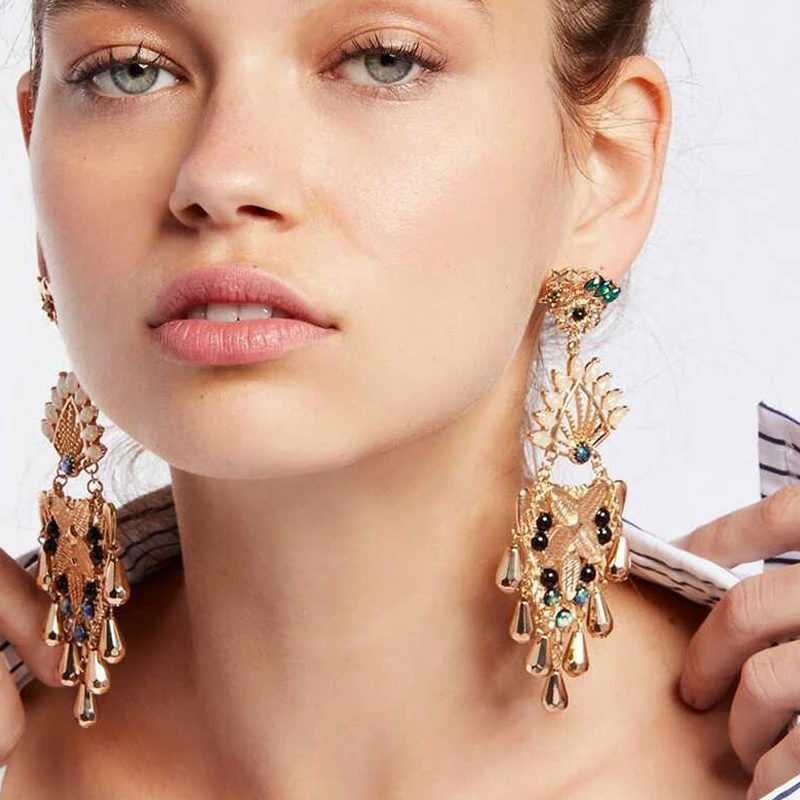 AE CANFLY Colorful Rhinestone Big Statement Earring Bohemian Vintage