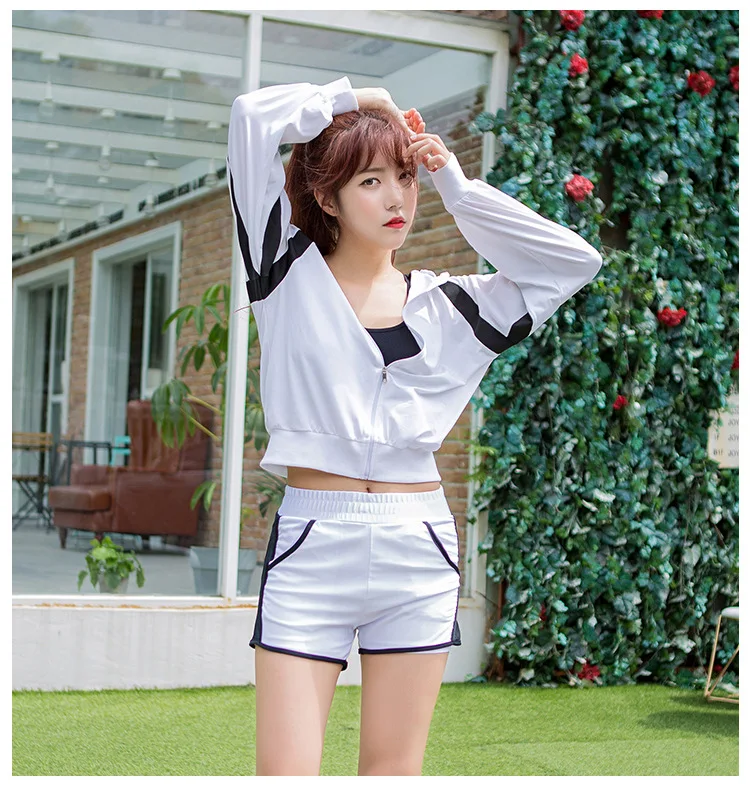 Autumn Outdoor Workout Gym Fitness Sportswear Striped Long Sleeve Hooded Women Zipper Yoga Coat Sports Hoodies Hiking Jacket 6