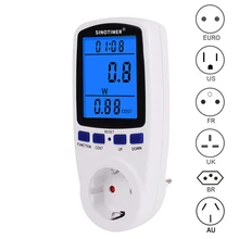 Medidor de potencia de energía eléctrica, medidor de consumo de energía de vatios, medidores de energía de 220V, 110V, toma de corriente AC, enchufe de retroiluminación, BR AU FR, EU, US, UK