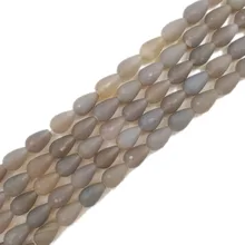 Lii Ji натуральный камень серый Агат матовый слезоточивый капля форма граненые бусины около 8x12 мм свободные бусины для DIY Ювелирные изделия 38 см