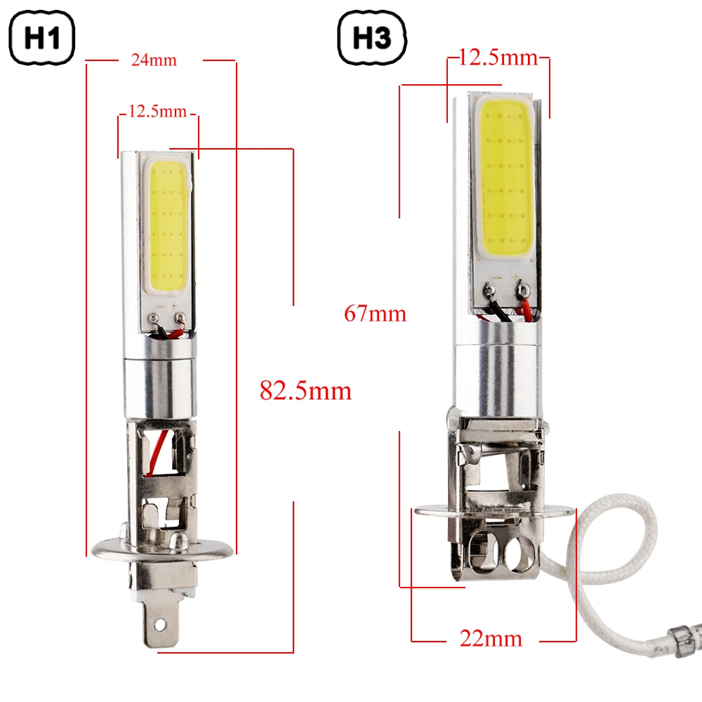 100 шт. 12 В/24 В H1 H3 COB 24 светодиодные лампы SMD 360LM головная фара светодиодные лампы дневные ходовые огни Автомобильные противотуманные фары