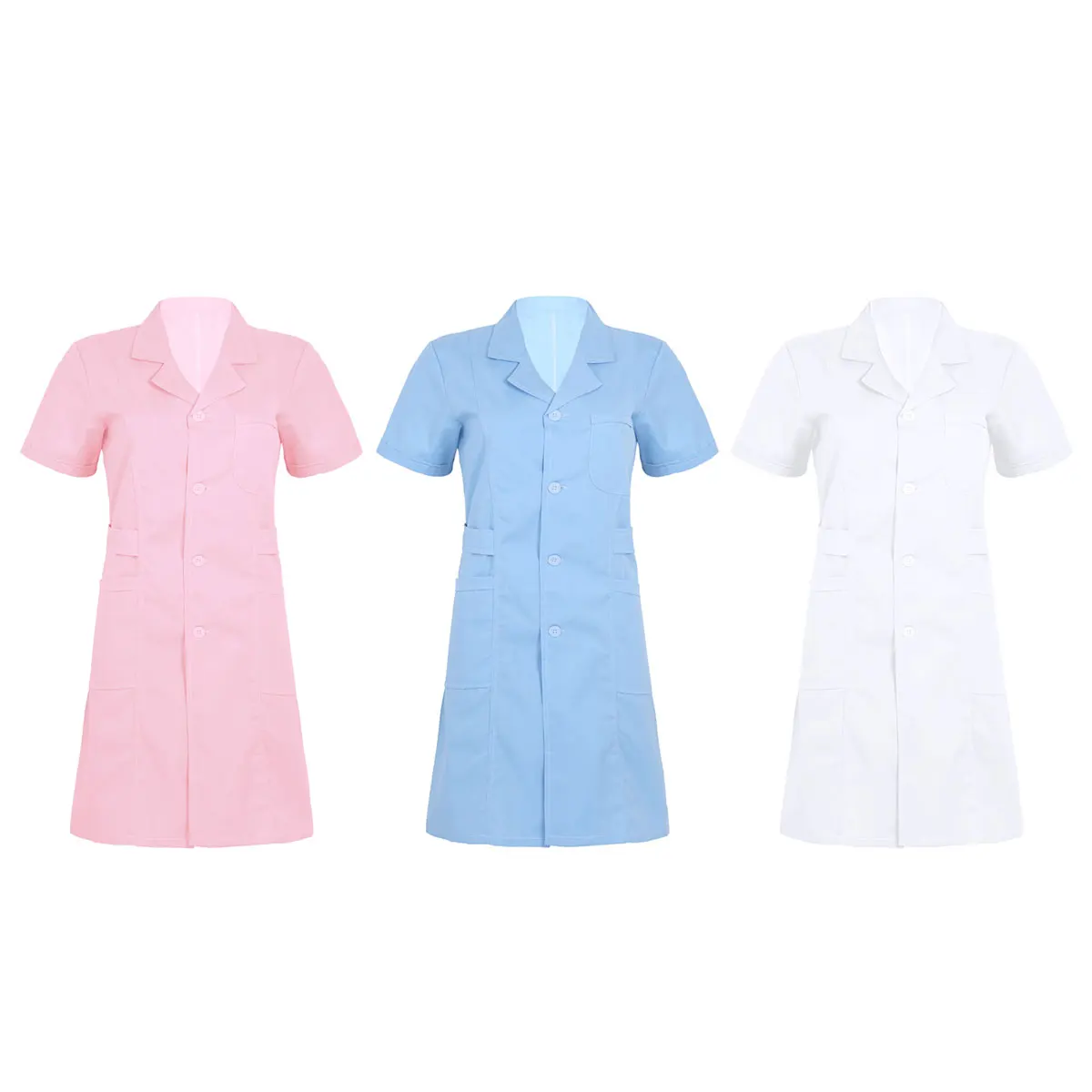 Новая мода короткий рукав стоячий воротник женское медицинское пальто униформа медицинская лабораторная куртка больница тонкая розовая синяя белая форма медсестры