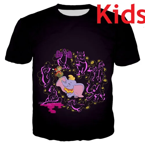 Одинаковая одежда для всей семьи детская футболка футболки Dumbo футболка с 3d принтом летняя одежда милые футболки с рисунком слона для девочек - Цвет: Kids t shirts