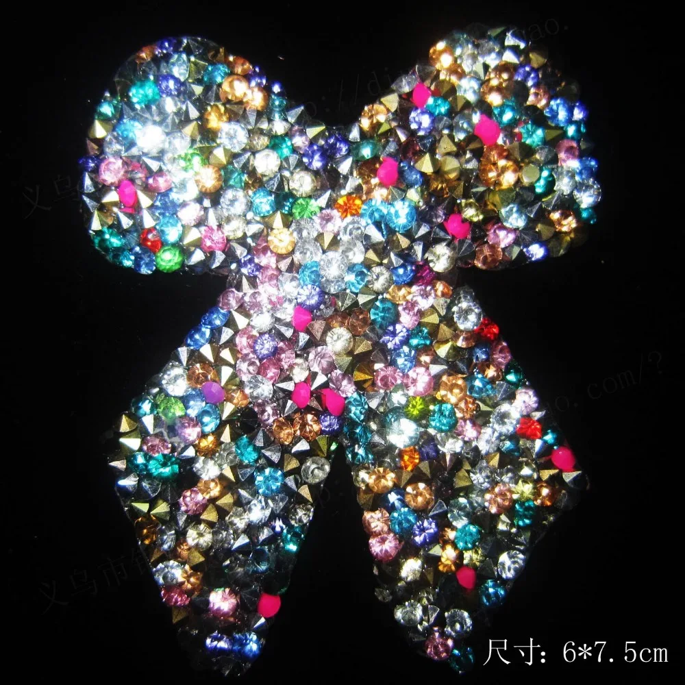 20pcs/Lot Wholesale Color Bow Rhinestone Diamante Transfer Iron On