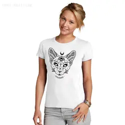WT0682 в стиле Панк кошка Сфинкс принт топы с короткими рукавами Для женщин шею Повседневное футболка