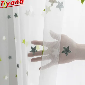 

Embroidered Star Curtains Tulle for Children's Room Green Star Tulle for Boys and Girls Room Yarn Curtains M065#30