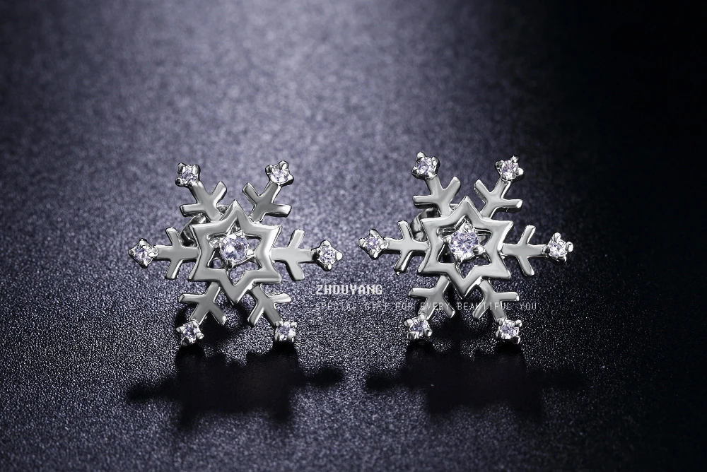 ZHOUYANG серьга с рождественской тематикой для женщин, серебряные серьги со снежинками, модные ювелирные изделия с австрийским кристаллом E357