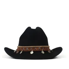 Шерсть Женская шерстяная кисточка ковбойская шляпа женская черная фетровая шляпа Sombrero Hombre Montana шляпа 57-59 см