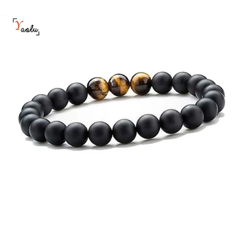 

12pcs/lot Black-onyx bracelet yoga good luck elastic bracelet gift for him gift for her tiger eye Beaded bracelet