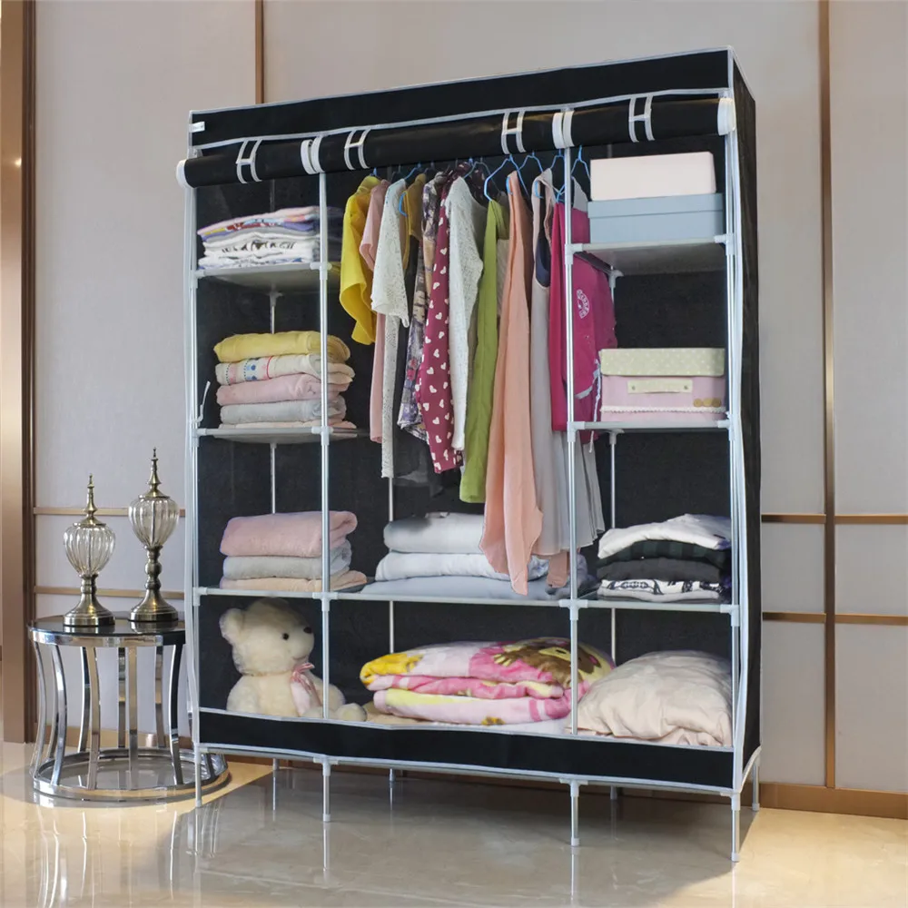 

Finether New fashion and Creative Double Modular Metal Framed Non-Woven Fabric Wardrobe Organizer for cosmetics -Black