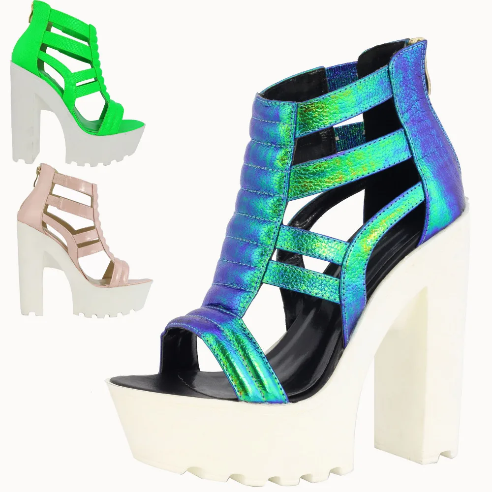 Free Shipping Hot Fashion Punk Summer style Ultral Sexy Thick High heel platform Pumps 3 Neon
