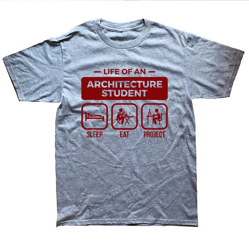 Забавная Студенческая Футболка с принтом «Жизнь зодчества», мужская летняя Винтажная футболка с коротким рукавом «Born To Be An Architect», хлопковые черные футболки - Цвет: GRAY