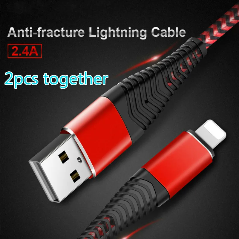 

2pcs together USB Cable for iPhone X Xs Max XR 2.4A Fast Charging USB Charger Data Cable for iPhone Cable 8 7 6Plus USB Charge