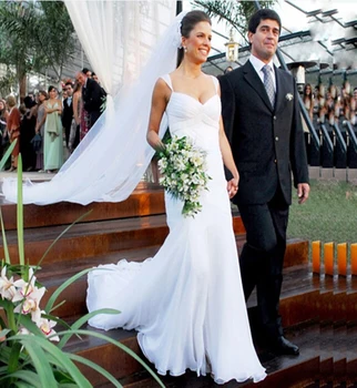

Vestido Noiva Praia White Beach Wedding Dresses Chiffon Sweetheart Spaghetti Straps Summer Wedding Bridal Dress