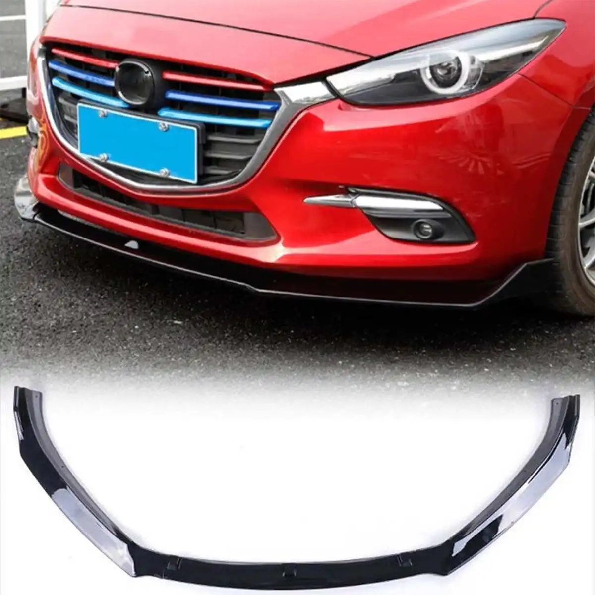 

3PCS Front Bumper Lip Cover Trim for Mazda 3 Axela 2017-2018 Gloss Black Lip Spoiler Cover Protector Front Bumper