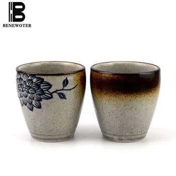 

Japanese Style Ceramic Teacup Hand Painted Blue Lotus Porcelain Mug Japan Cuisine Water Cup Drinkware Vintage Home Decor Tea Set