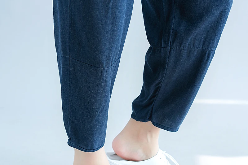 Pantalones Femme 2019 Cotton Linen Harem Pants Women Pocket Elastic High Waist Casual Spring Summer Trousers Women Radish Pants 12