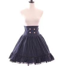 Брендовая Новая летняя синяя полосатая кружевная юбка лолита с высокой талией кружевные Японские Женские юбки