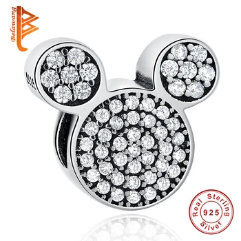

BELAWANG 925 Sterling Silver Mickey Beads Fit Original Pandora Charms Bracelets Cute Pave CZ Bead DIY Jewelry berloques