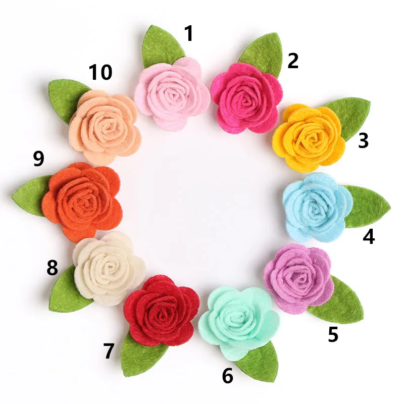

10pcs/lot Felt Flower Snap Hair Clip Non-woven Floral Kid Hair Barrette with Leaves Beautiful Girls Hairpin