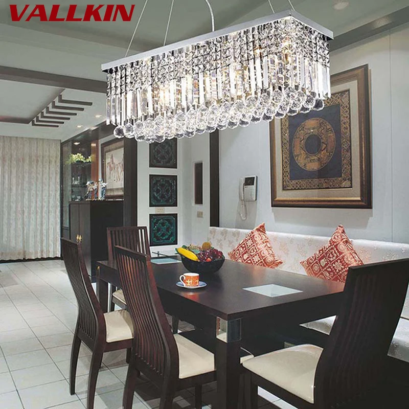 Роскошная прямоугольная хрустальная люстра освещение для столовой кухни островные лампы подвесные Современные хромированные светодиодные люстры