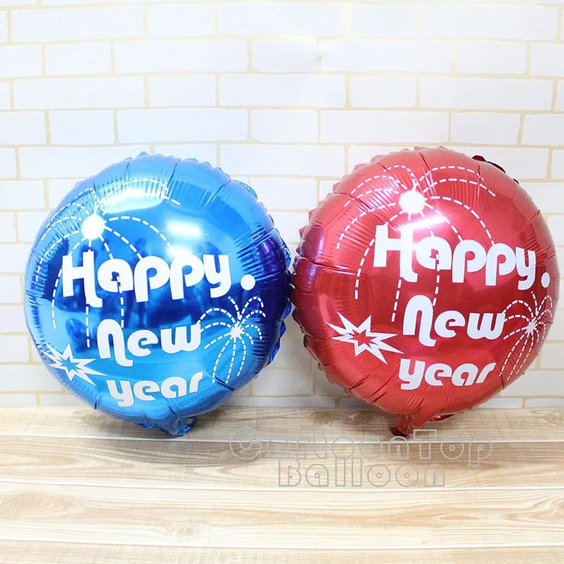 

20pcs 18inch red blue color for happy new year party foil balloons helium to inflate for holiday party happy new year decoration