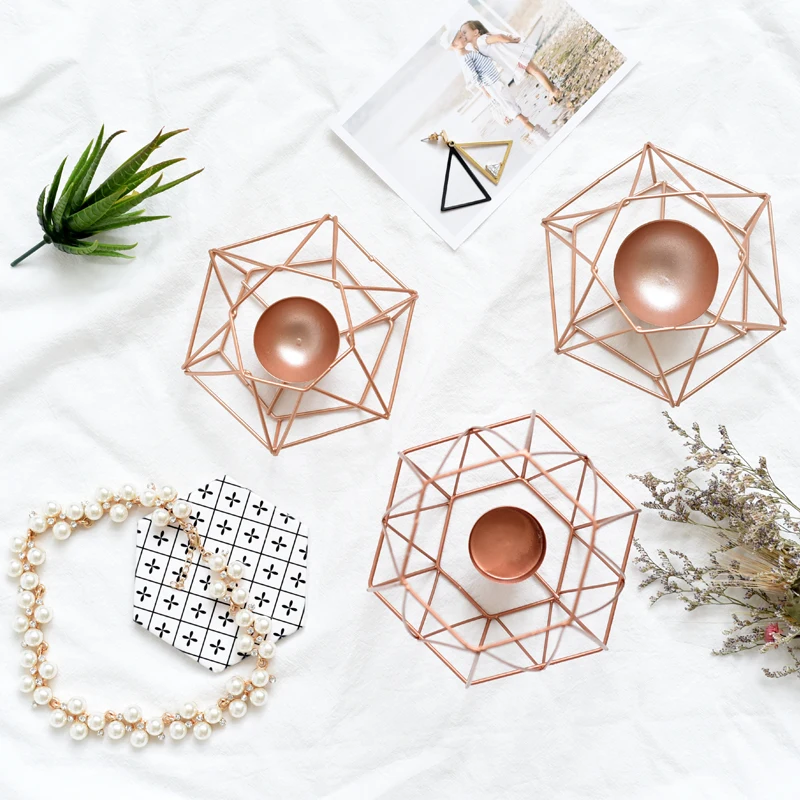 Nordic Tealight Candle Holder Europe Rose Gold Candlestick Metal Modern