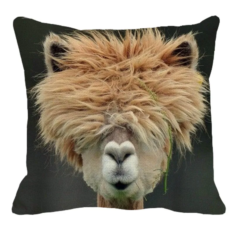 

XUNYU Cute Alpaca Pattern Square Linen Pillow Case Home Sofa Pillow Cover Animal Cushion Cover 45x45cm AC134