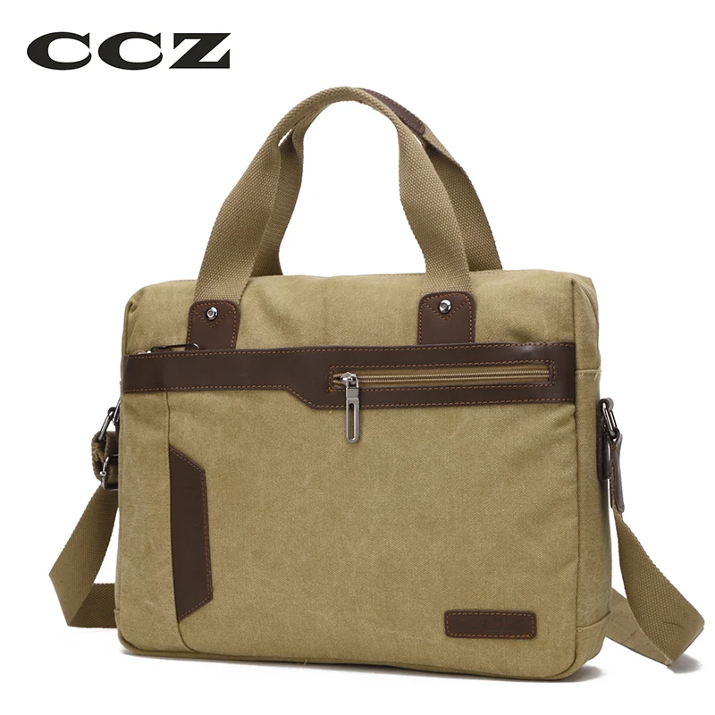 

CCZ Canvas Bag 14" Laptop Computer Bag Shoulder & Handbags For Men Work Bag Mens Crossbody Bag Canvas Briefcase HB8007