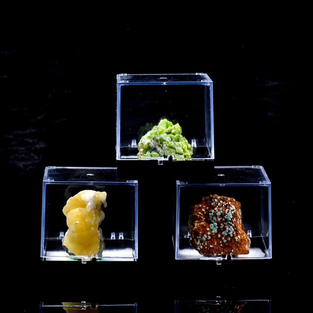 

3x3x3.5 cm Transparent Dustproof Display Case with Balck Base For Rock & Mineral Collection