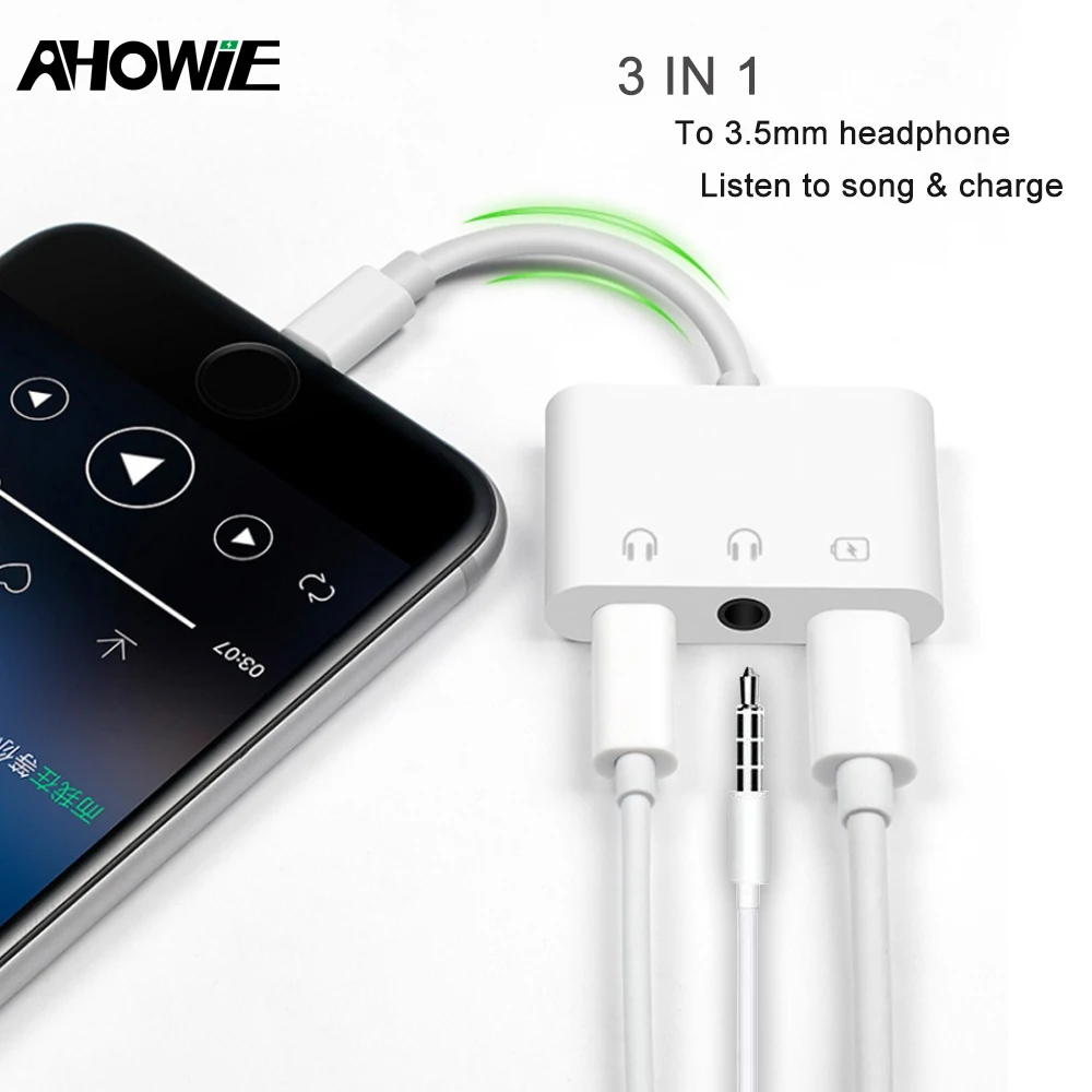 Ahowie 3 in 1 Headphone Jack Adapter Audio & Charge For Iphone X XR 8 7