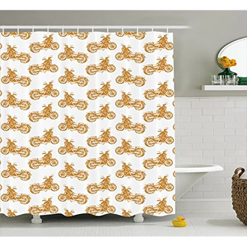 

Vixm Motorcycle Shower Curtain Sketch Art Style Choppers Old School Vehicle with Rusty Gears Engine Fabric Bath Curtains