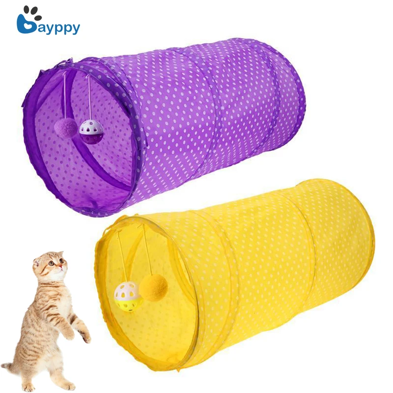 50*25cm Pet Tunnel 2 Holes Cat Play Tubes Balls Collapsible Crinkle Kitten Dog Toys With